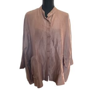 Sophie Finzi New York brown linen silk long sleeve button up top one size
